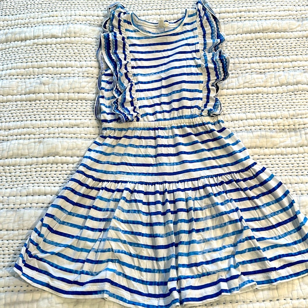 Girls Large Crewcuts Blue & White Cotton Beach Dress